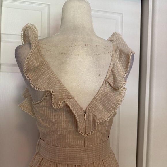 The Lineup Beige Khaki Gingham Ruffle Jumpsuit - Picture 4 of 6